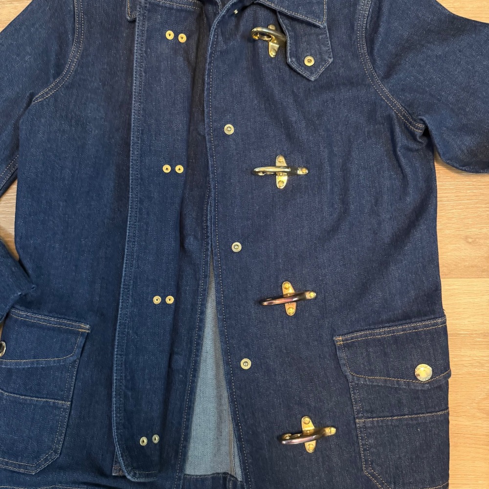 Chaps Denim Womens Small Fireman Jacket Brass Lobster Clasp Equestrian Steampunk - Picture 3 of 10